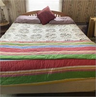 Queen Bed Headboard, Frame, Bedding, Pillows