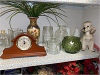 Mantle Clock, Vases, Candle Holders, Decor