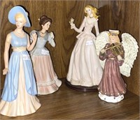 4 Porcelain & Lady Ceramic Figurines One Is Broken