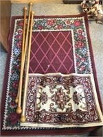 Area Rug 54x38, Rug 20x30, 3 Wooden Curtain Rods