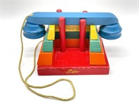 Vintage Wood Block Stacking Toy Telephone - Sifo