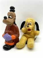 Goofy Ceramic Figure and Vintage Pluto Stuffed
