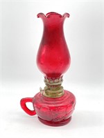 Small Red Glass Oil Lamp - 7.75" - Made in Hong