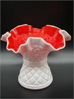 Milk Glass and Red Vase 5.25”