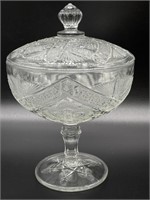 Clear Glass Lidded Compote 9”
