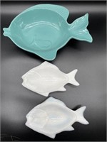 (2) Milk Glass Fish Dishes 9.5” and Green Ceramic