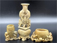 (3) Soap Stone Toothpick Holders and Smaller Vase