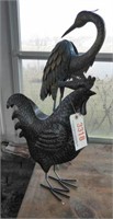 24” metal garden Egret and 18” metal rooster