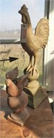 Folk art style Rooster on pedestal 27” and metal
