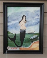 Framed Oil on Canvas of mermaid 14” x 19”