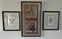 Pair of framed fruit and bird prints 15” and