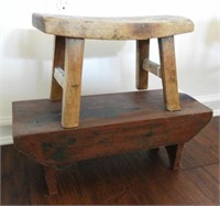 (2) Primitive wooden step stools