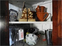 Contents of corner cabinet to include: redware