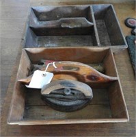 (2) Wooden cutlery trays, primitive iron and