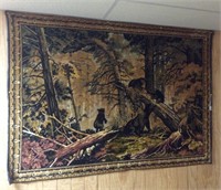 Mama bear with cubs in the woods tapestry