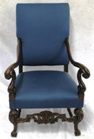 Upholstered Carved Wood Arm Chair