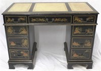 Chinoisserie Tooled Leather Top Writing Desk