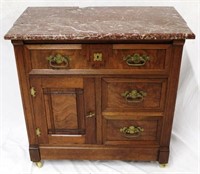 Victorian Walnut Choc Marble Top Washstand-AS IS