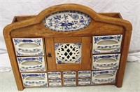 Blue Onion Porcelain and Wood Spice Cabinet