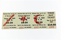 Woodstock Unused 3-Day Aug. 15,16,17,1969 Ticket