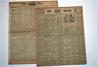 "The World" & "The Sun" Late 1800's Newspapers