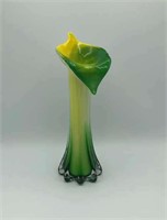 12" Art Glass Cornucopia Stretch Glass Vase