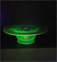 Green Uranium Glass Etched Console Bowl