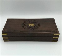 Hand Carved Brass Elephant Folk Art Wood Box