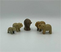 5 Onxy Soapstone Elephant & Bear Figurines