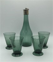 Etched Glass Avocado Decanter Set