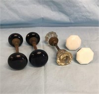 4 Antique Sets Glass Porcelain Door Knobs