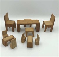 Vtg Wood Puzzle Doll Furniture Set