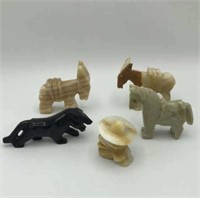 5 Vintage Onxy Figurines Black Panther, Horse