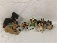 Vtg Dog Figurines, Wood Pull Toy, Nodders
