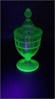 Green Uranium Glass Lidded Candy Dish