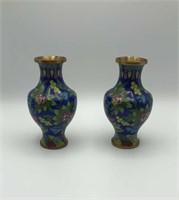 Pair Cloisonne Matching Vases
