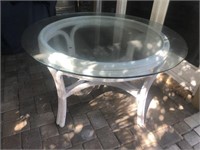 Round Glass Top table w/ Wood base