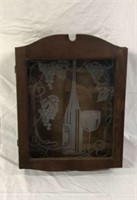 Vtg Wood Etched Glass Wine Cabinet Rack