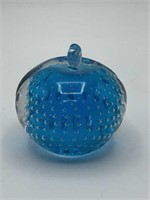 Vtg Blue Bubble Trap Glass Paperweight