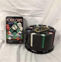 NEW Poker Chips & Poker Caddy w/ Card Chips etc