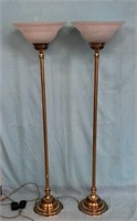 2 Brass Body Glass Fluted Shade Floor Lamps