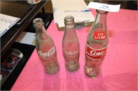 3 GREEN COLOUR COCA COLA BOTTLES -