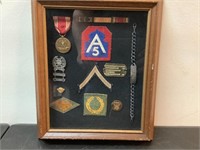 WWII Framed medals and patches