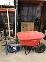 2pc wheelbarrows: 1 with busted tray, 1 with no