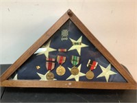 WWII  burial flag in display box with medals