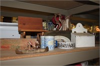 Shelf of misc decor & pitcher