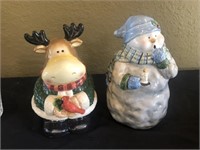 2 Christmas Cookie jars, Snowman and Moose