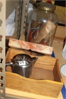 marble ash tray,, gallon jar of handles
