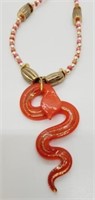 Beaded Necklace w/ Glass Snake Pendant