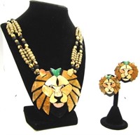 Beaded Lion Necklace w/ Matching Earrings